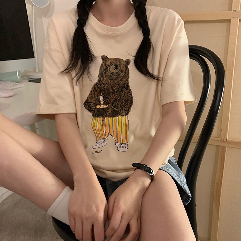 Cotton teddy bear print short sleeve T-shirt women's new top