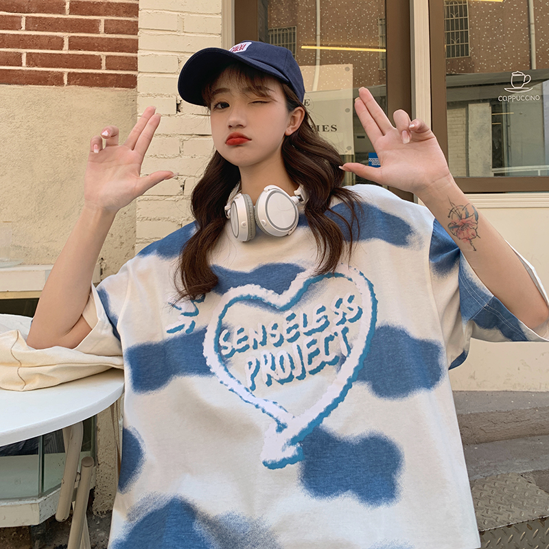 White letter printed short sleeve T-shirt for women