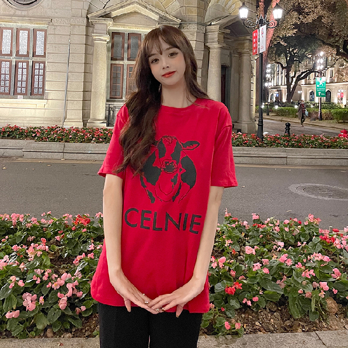 Real shot short sleeve T-shirt women's summer 2021 new Korean loose cow medium length large short sleeve top