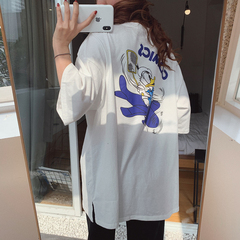 Real shooting of cotton East Gate cartoon medium length Hong Kong Style Short Sleeve T-Shirt women's fashionable summer clothes