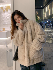 皮草加厚保暖仿兔毛绒绒外套女韩版羊羔毛简约2021年冬季上衣