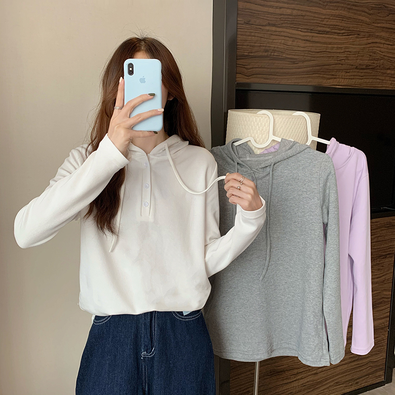 Real shot long sleeve t-shirt female spring and autumn Korean Chaozhou hooded short new top large women's wear