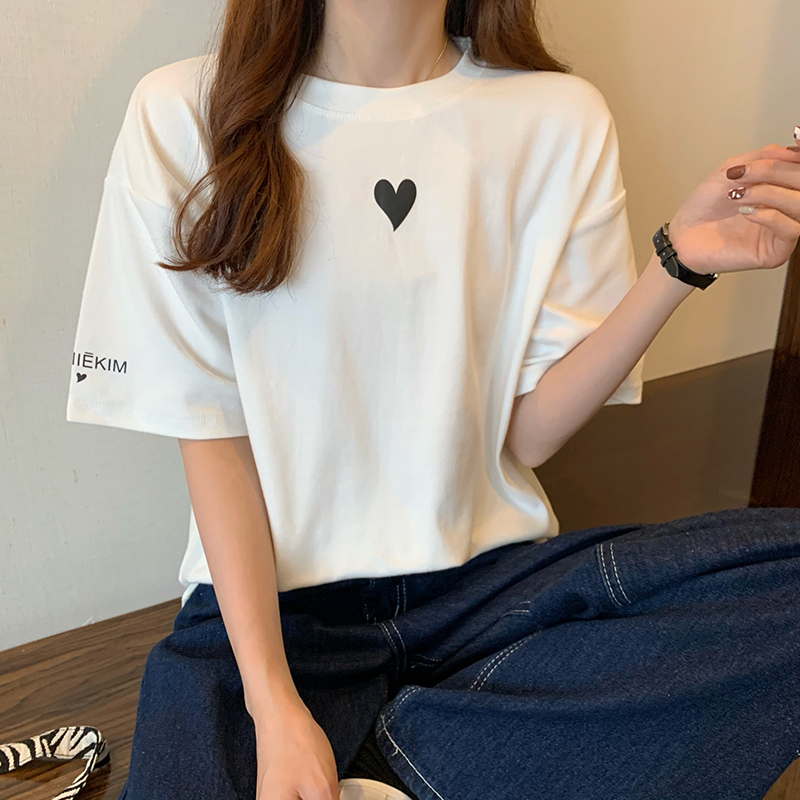 Real shot short sleeve T-shirt women's summer new Korean round collar student top large women's dress