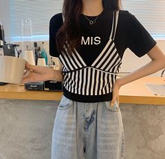 Summer open navel short sleeve T-shirt two short top women's cotton