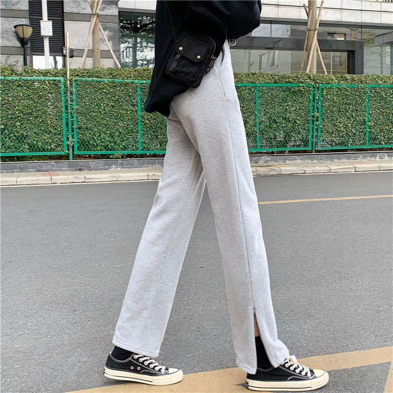 Solid color split zipper wide leg pants