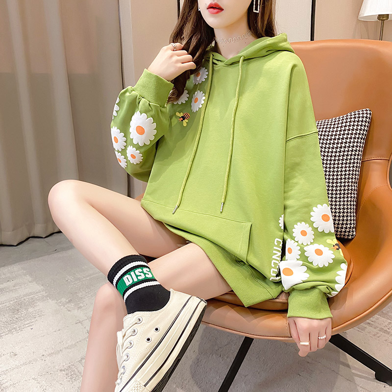 Real photo of women's spring and autumn new thin fashion long sleeve top Korean hooded loose size women's wear