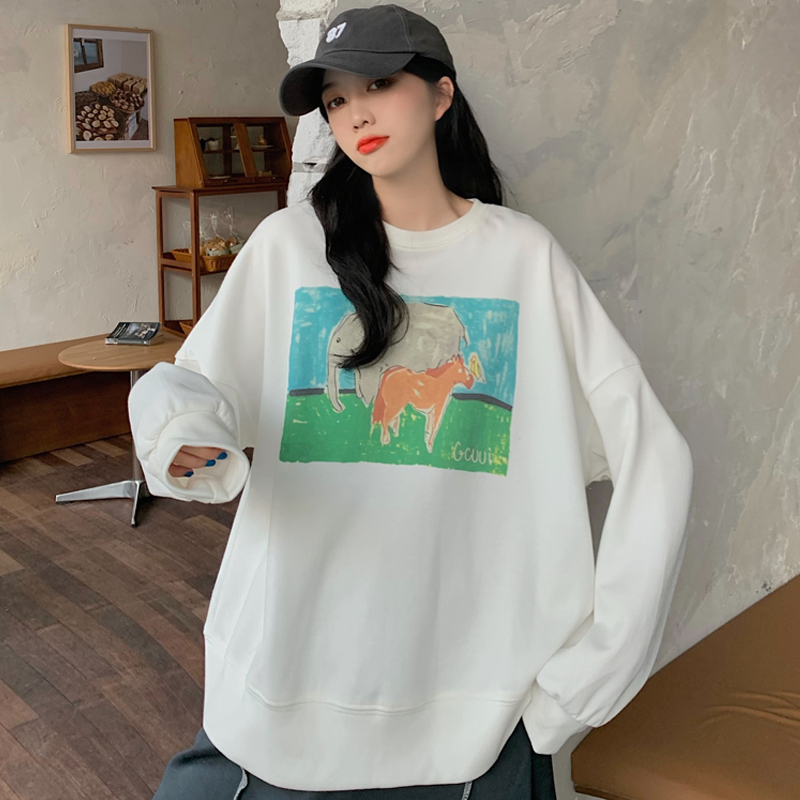 Real life loose print cartoon sweater for women in spring and Autumn