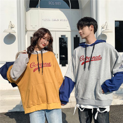 Real shooting of two students' Hong Kong Style hooded letter long sleeve sweater in autumn