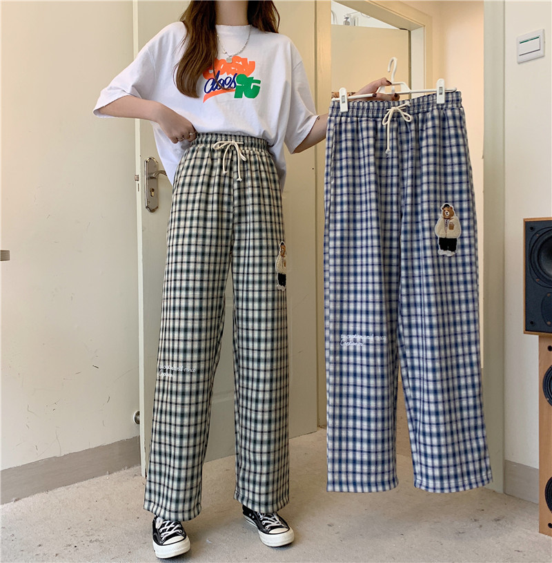 Real photo of relaxed plaid pants