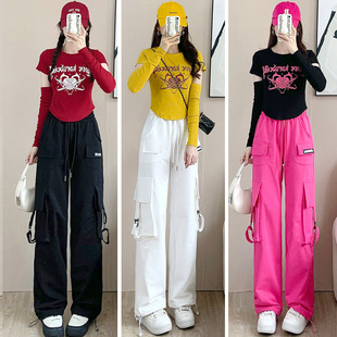 辣妹爵士舞运动套装女早春小众设计感穿搭跳舞练功服工装裤一整套