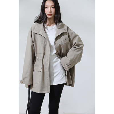 room入目【01/26 am10:00上新】春新款翻领设计感工装抽绳外套女