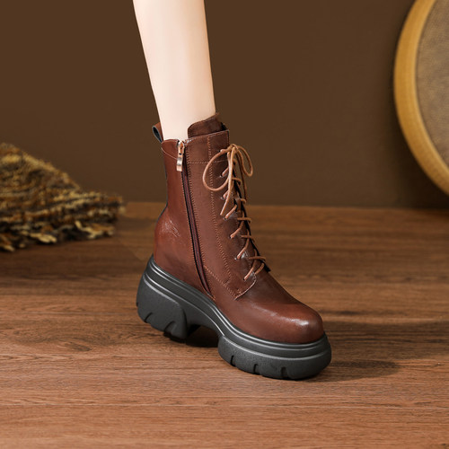 11.5cm真皮厚底马丁靴女