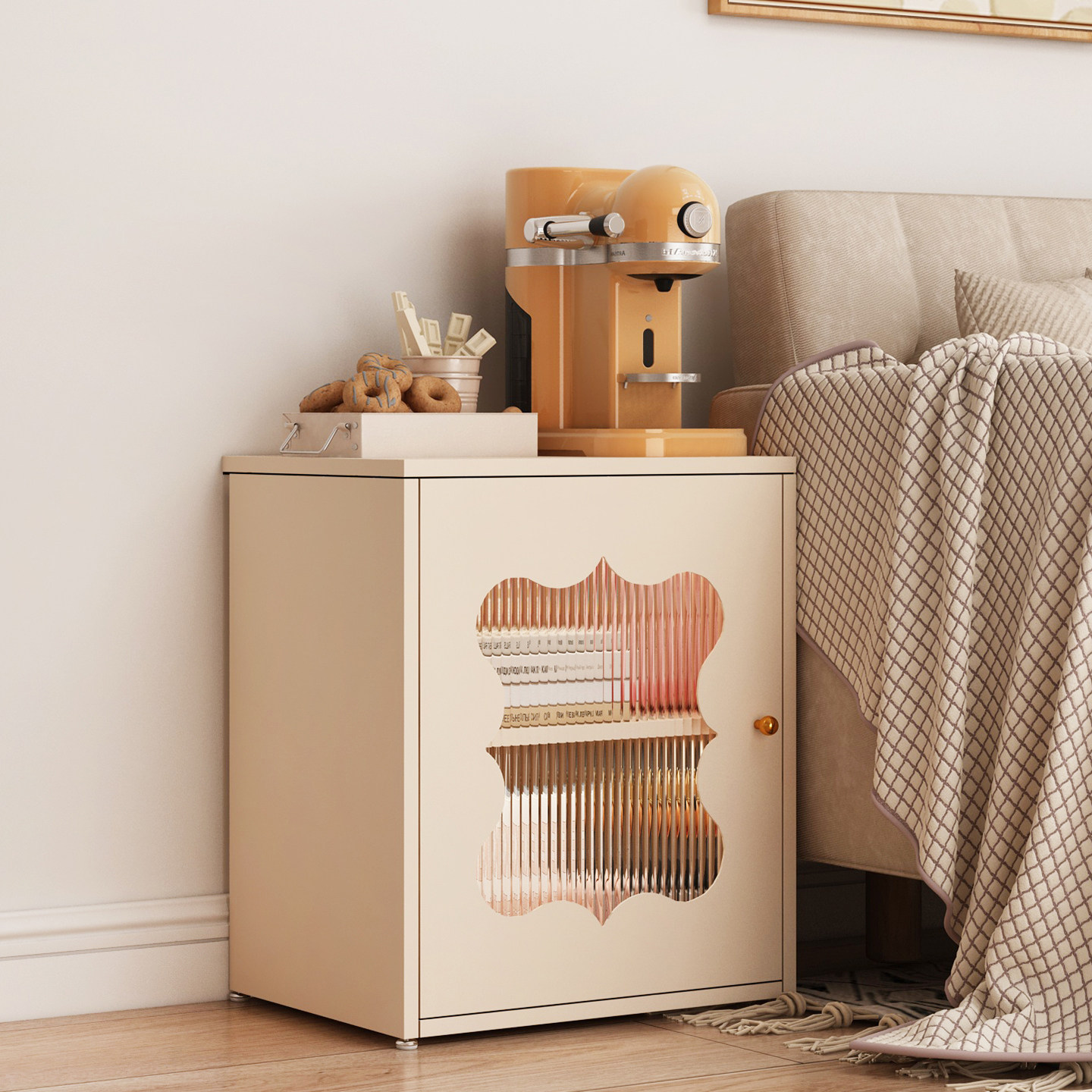 钢制铁皮床头柜家用卧室女孩简约金属铁艺床头柜储物柜一体奶油风,住宅家具,床头柜,淘宝优惠券,粉丝福利购,淘宝优惠卷