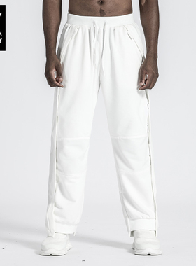 诺凡希春秋白色休闲裤男女宽松机能风卫裤拼接解构风排扣运动长裤