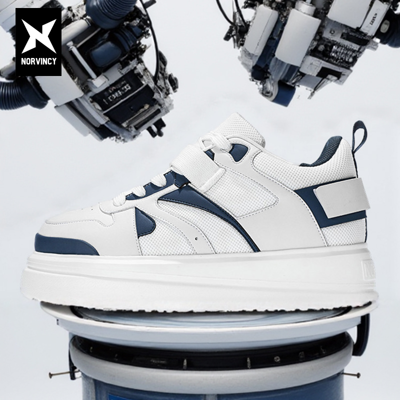 诺凡希春夏透气网面拼接机能风休闲板鞋男女拼色厚底增高低帮鞋子