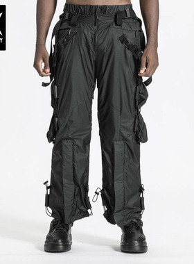 诺凡希男士户外休闲裤原创设计高级黑色个性抽拉绳ins风长裤男女