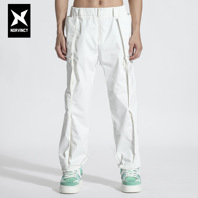 诺凡希春秋男士户外休闲裤美式高街机能风纯色拼接裤子排扣长裤男
