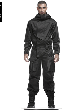 诺凡希英伦风创意个性黑色滑雪服男套装潮流运动休闲宽松防风外套