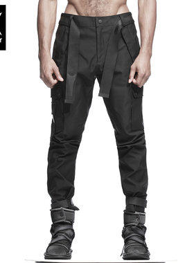 诺凡希 ins多口袋黑色春季工装裤男潮牌魔术贴束脚收口宽松小脚裤