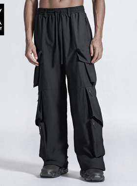 NORVINCY/诺凡希男式运动休闲裤时尚潮牌黑色宽松阔腿工装裤