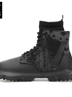 诺凡希\春秋袜套黑色复古迷彩马丁靴男百搭潮中帮袜子骑行工装靴