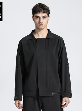 诺凡希户外美式男女休闲翻领夹克春秋黑色工装挽袖外套飞行高级感