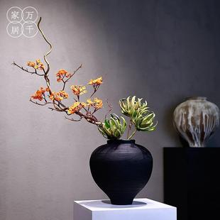 新中式碳化木纹花瓶家居摆件玄关禅意桌面插花树脂花器民宿装饰品