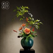 饰 家居客厅玄关民宿酒店装 新中式 陶瓷花瓶摆件高级感仿真插花宋式