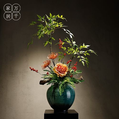 新中式陶瓷花瓶摆件仿真插花