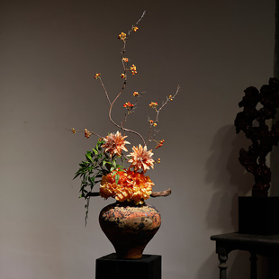 新中式复古陶瓷花瓶摆件侘寂风宋式插花家居客厅玄关民宿酒店装饰