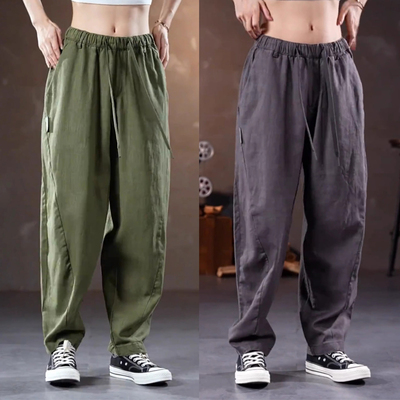 夏季新款男女美式透气亚麻休闲裤简约薄款百搭宽松纯色棉麻直筒裤