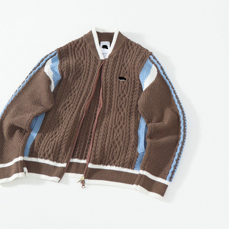 thumbnail for High-quality version|AD new autumn and winter spliced retro sweater three-leaf men's and women's same knitted cardigan trendy brand