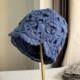 出日单高品质轻薄羊毛蓝色双层提花包头帽子女秋冬保暖护耳堆堆帽