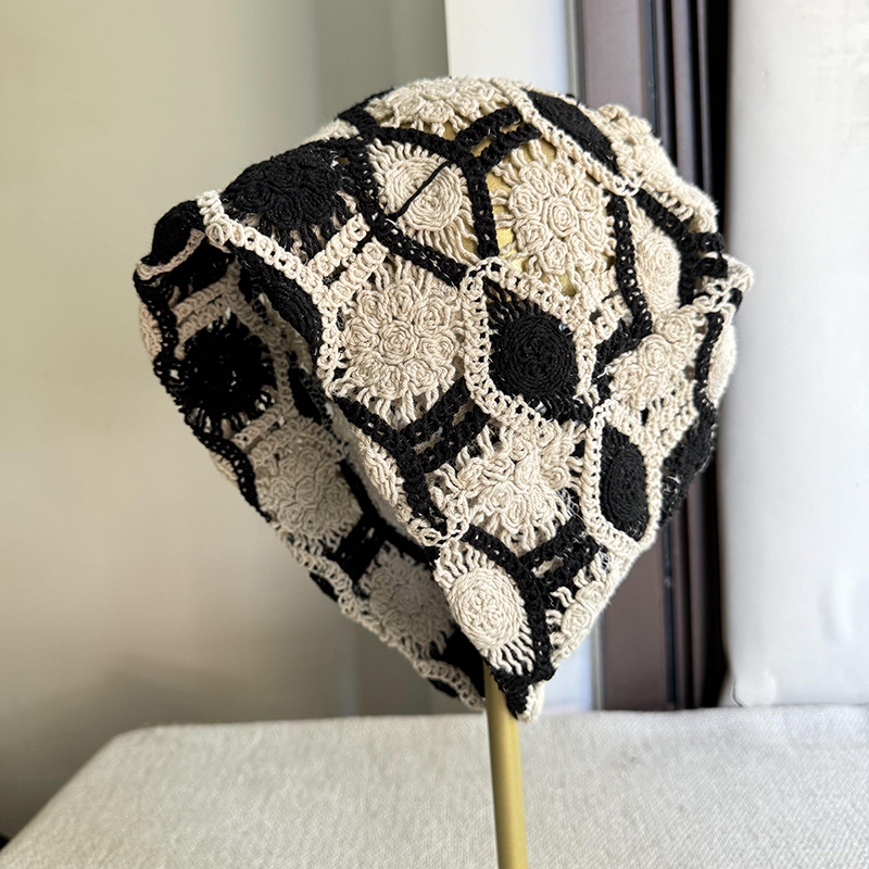 2025年镂空提花堆堆帽子女大头围时尚复古防晒套头帽夏天包头帽潮