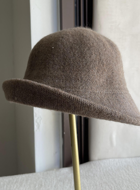 摩卡色卷边洋气百搭渔夫帽子女秋冬时尚复古灰色盆帽可折叠保暖帽