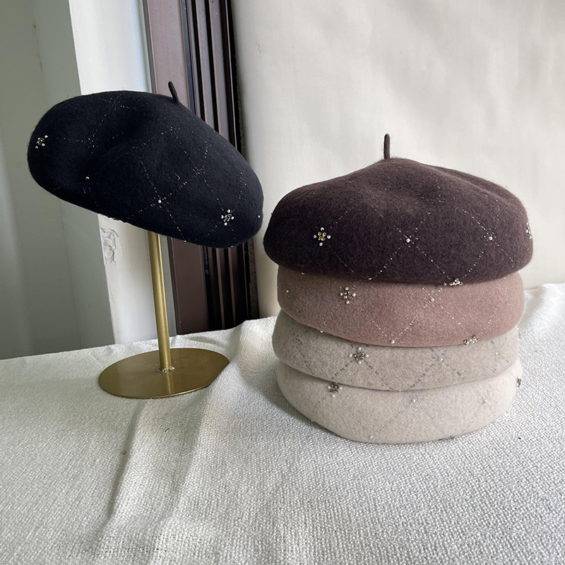 羊毛手工贝雷帽女秋冬