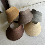 灰色进口拉菲草编户外防晒海边度假防紫外线遮太阳弹力空顶帽子女