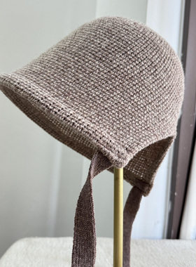 出日本单倪妮同款渔夫帽女针织飘带绿色羊毛秋冬开叉保暖洋气盆帽