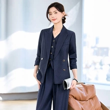 深蓝色西装套装女秋季2024新款休闲宽松慵懒风都市通勤小个子西服