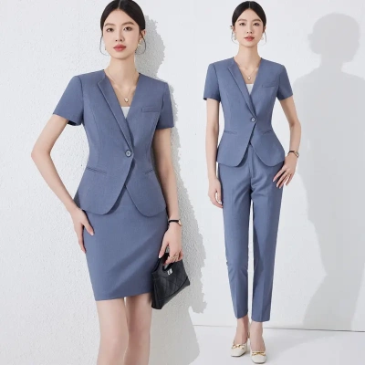 灰色西装套装女2025新款夏季短袖酒店经理珠宝店美容院职业工作服