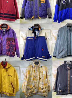 vintage滑雪服机车防风保暖外套冬复古户外古着套头冲锋衣B43