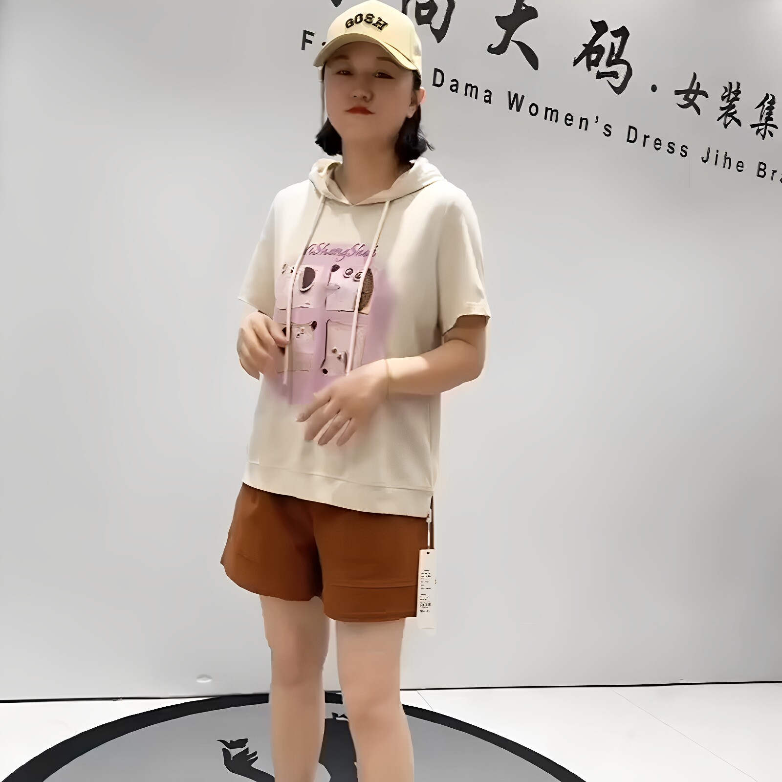 天娇一生水新款卡通印花连帽衫t恤女休闲大码2025夏短袖上衣25187