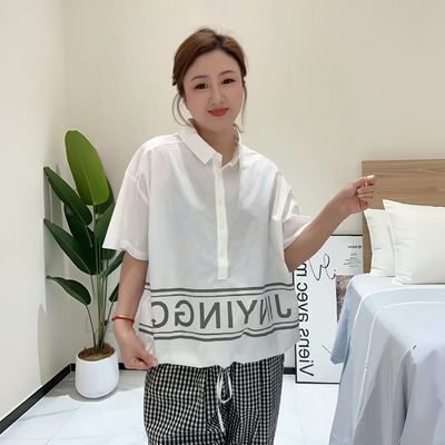 大码女装夏季短袖印花衬衫