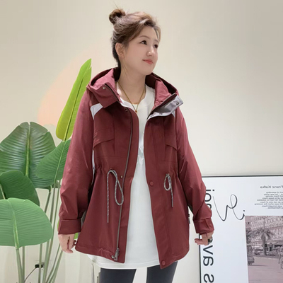 大码女装春季连帽风衣外套