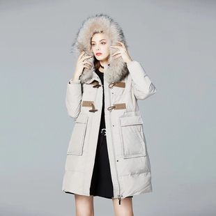 金影奇冬季新款貉子毛领羽绒服女中长款大码加厚羽绒衣98858