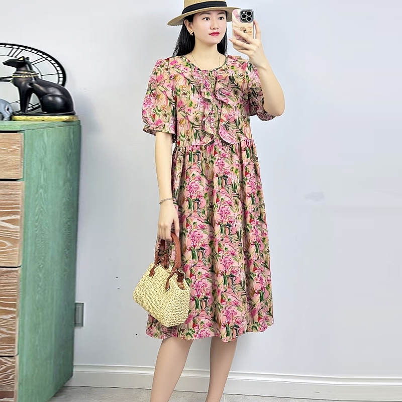 大碼女裝復古碎花連衣裙雪紡裙