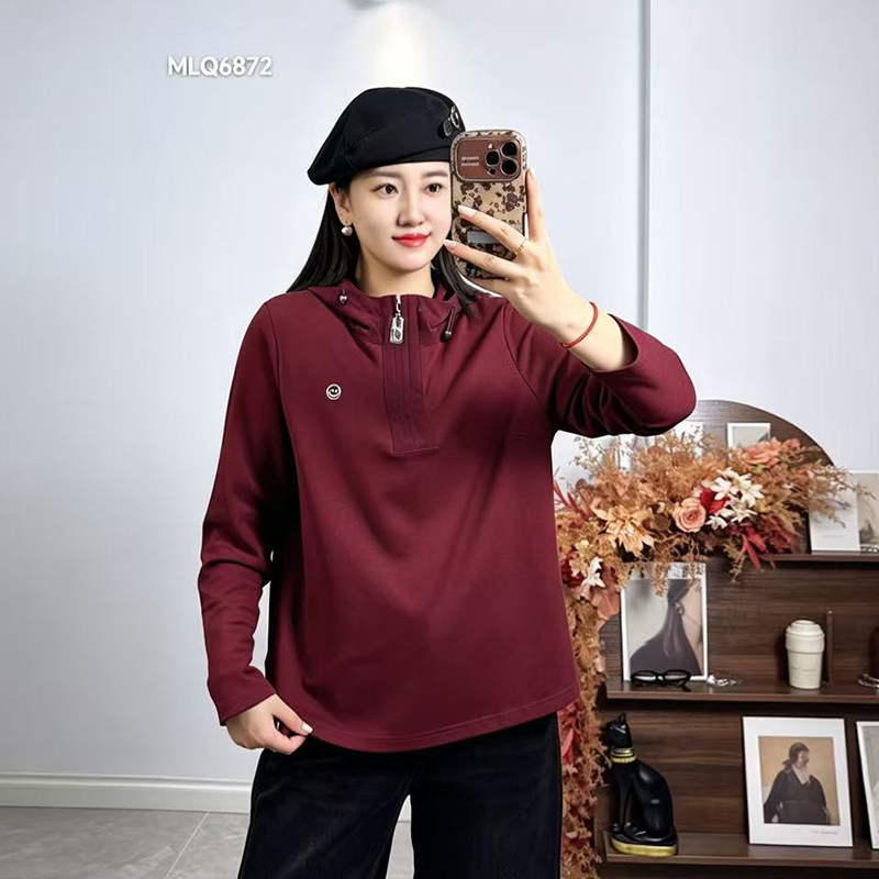 米莱奇秋季连帽卫衣女宽松大码女装2026新款长袖百搭打底上衣6872