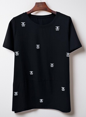 金影奇夏季新款绣花时尚上衣女胖mm大码女装短袖圆领t恤62012