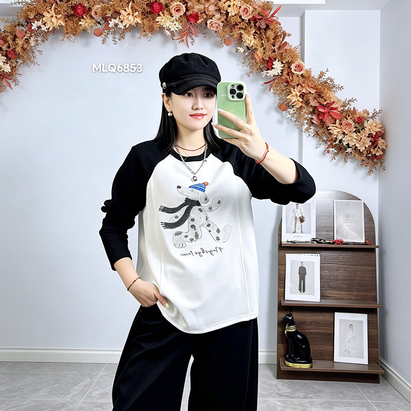 大码女装秋季新款拼色百搭卫衣