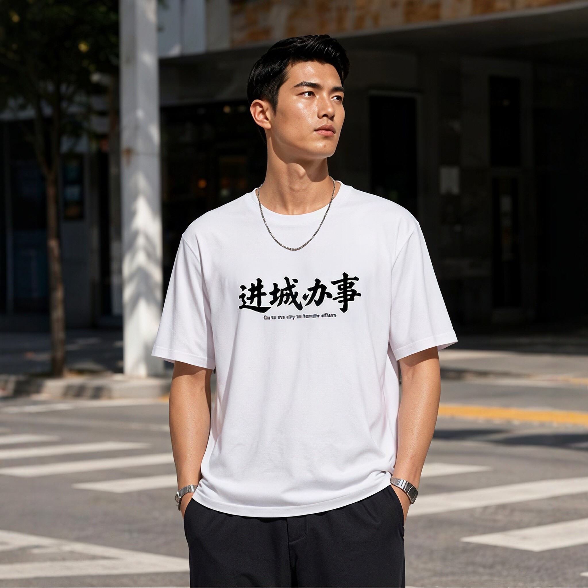 进城办事棉短袖T恤文字印花